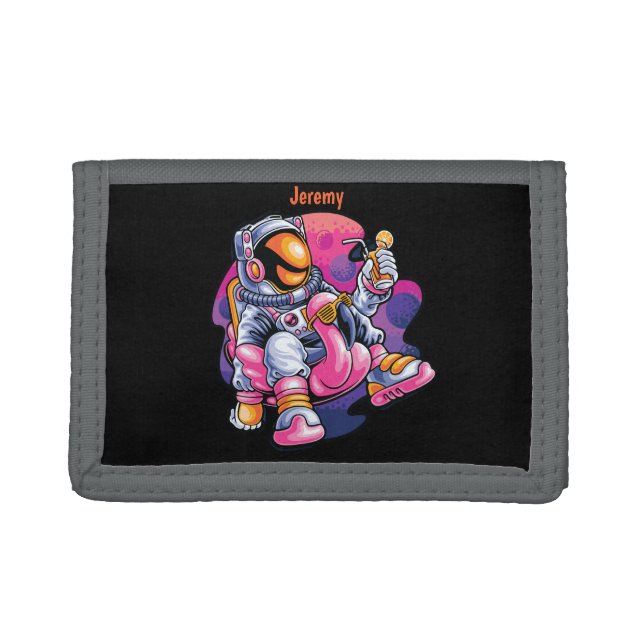 Adorables Spaceman Relaxing With Cool Drink Custom Trifold Wallet (Front)