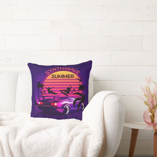 Adorables Synthwave Vaporwave Retro Tropical Throw Pillow (Couch)