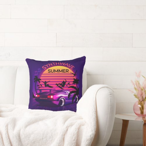 Adorables Synthwave Vaporwave Retro Tropical Throw Throw Pillow