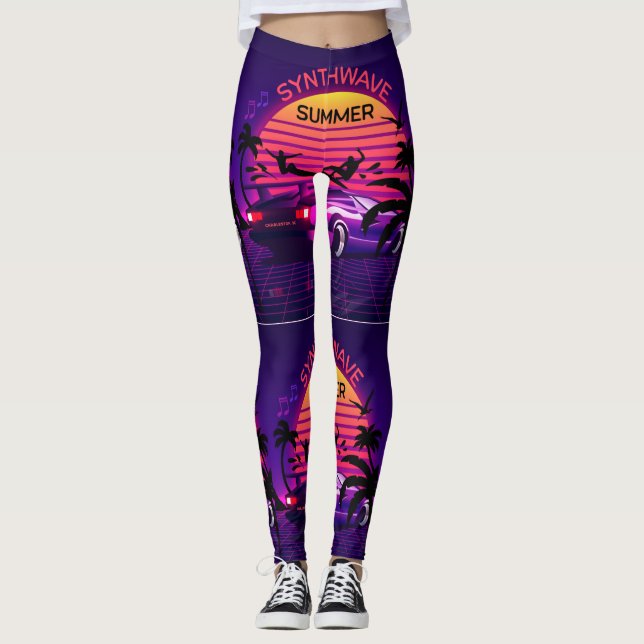 Adorables Synthwave/Vaporwave Style Yoga Leggings (Front)