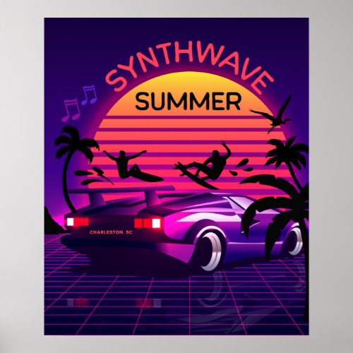 Adorables SynthwaveVaporwave Summer  Poster
