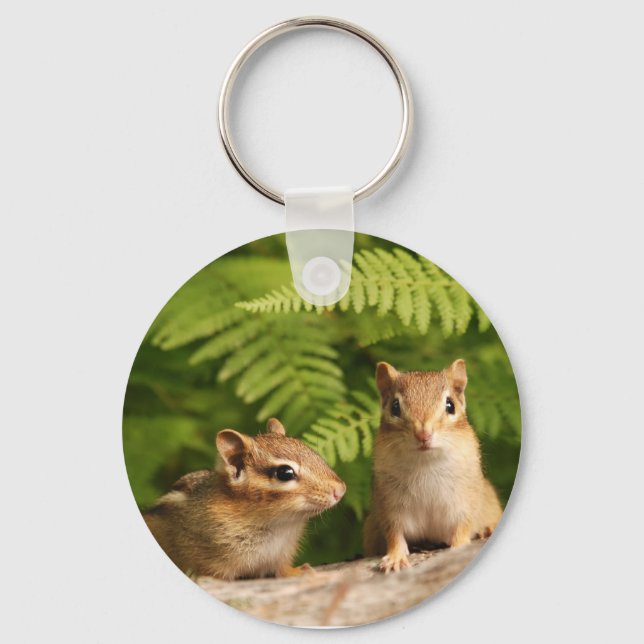 Adorably Curious Baby Chipmunks Keychain (Front)