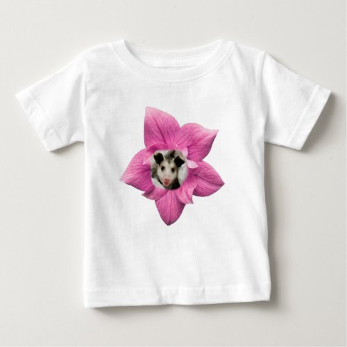 Adorably Cute Baby Smiling Baby Opossum Floral Baby T_Shirt
