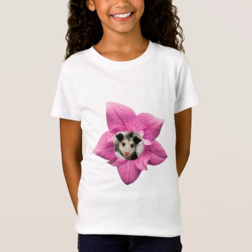 Adorably Cute Baby Smiling Baby Opossum Floral T_Shirt