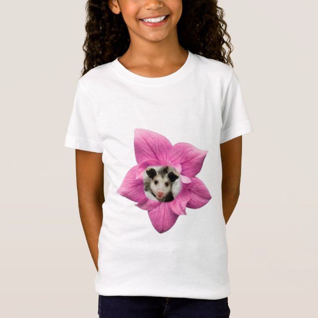 Adorably Cute Baby Smiling Baby Opossum Floral T-Shirt (Front)