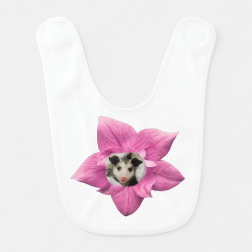 Adorably Cute Baby Smiling Opossum Floral Baby Bib
