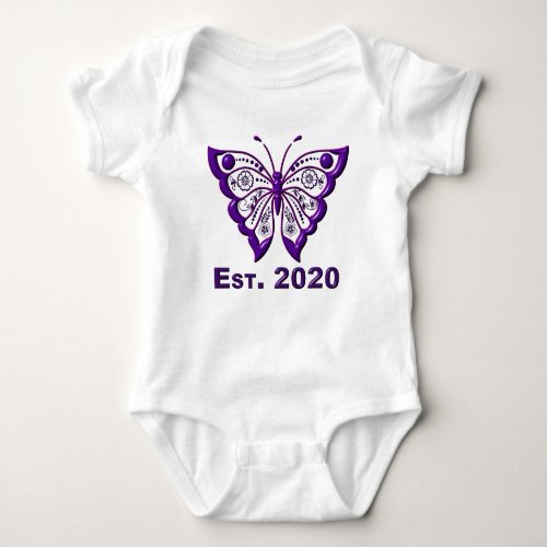 Adorably Cute Est 2020 Purple Butterfly Baby Bodysuit