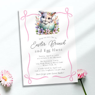 Adorably Cute Fluffy Bunny Pink Bows Easter Brunch Invitation