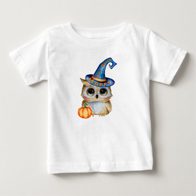 Adorably Cute Happy “Owl’Oween” Baby T-Shirt (Front)