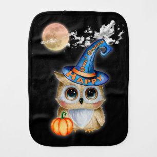 Adorably Cute Happy “Owl’Oween” Halloween! Baby Burp Cloth