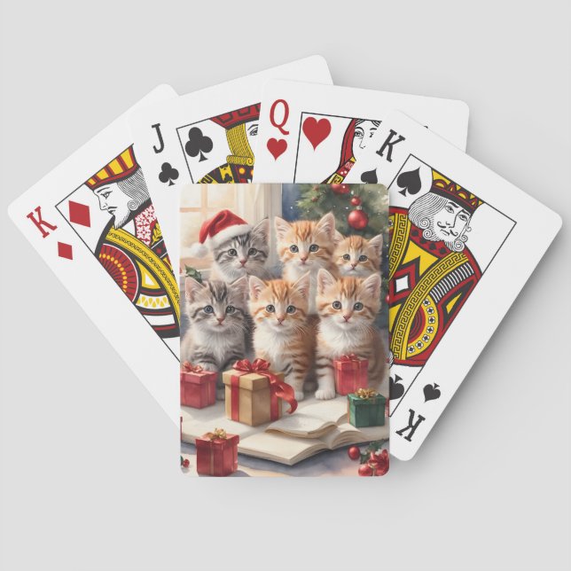 Adorably Cute Kittens with Presents Christmas Tree Poker Cards (Back)