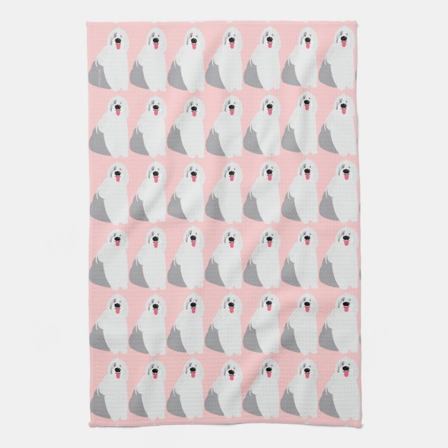 Adorably Cute Old English Sheepdog Kind of Girly Towel (Vertical)