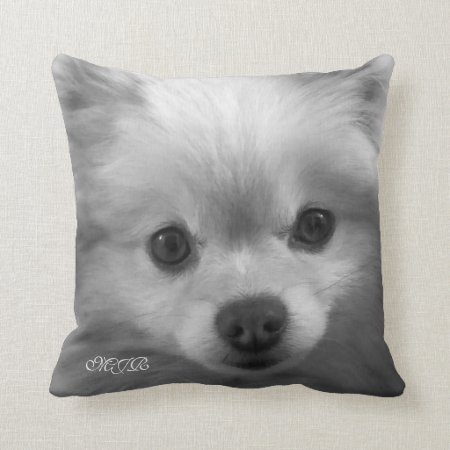 Adorably Cute Pomeranian Puppy Monogram Throw Pillow