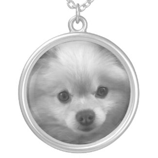 Adorably Cute Pomeranian Puppy Silver Plated Necklace