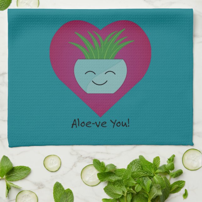 Adorably Funny Aloeve You  Aloe Kitchen Towel (Folded)
