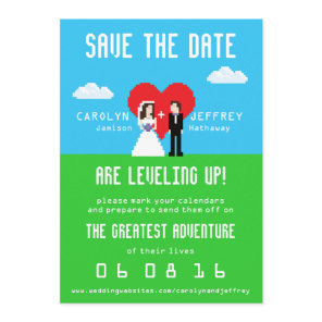 Adorably Nerdy 8-Bit Bride & Groom Save the Dates Date