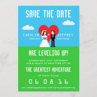 Adorably Nerdy 8-Bit Bride & Groom Save the Dates Save The Date