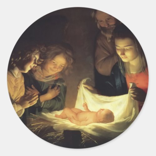 Adoration of Child Adorazion del Bambino Classic Round Sticker