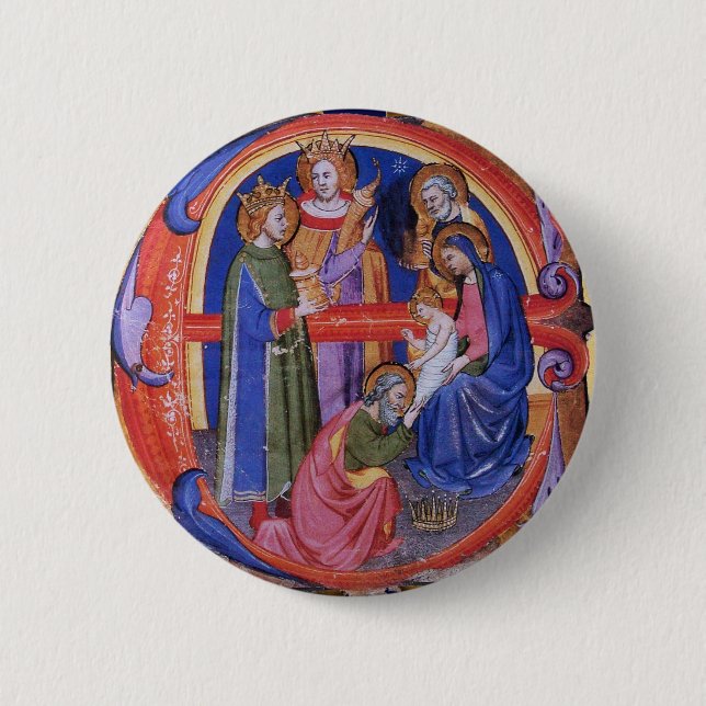 ADORATION OF MAGI CHRISTMAS NATIVITY PARCHMENT BUTTON (Front)