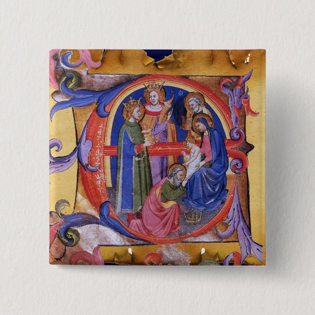 ADORATION OF MAGI CHRISTMAS NATIVITY PARCHMENT BUTTON (Front)