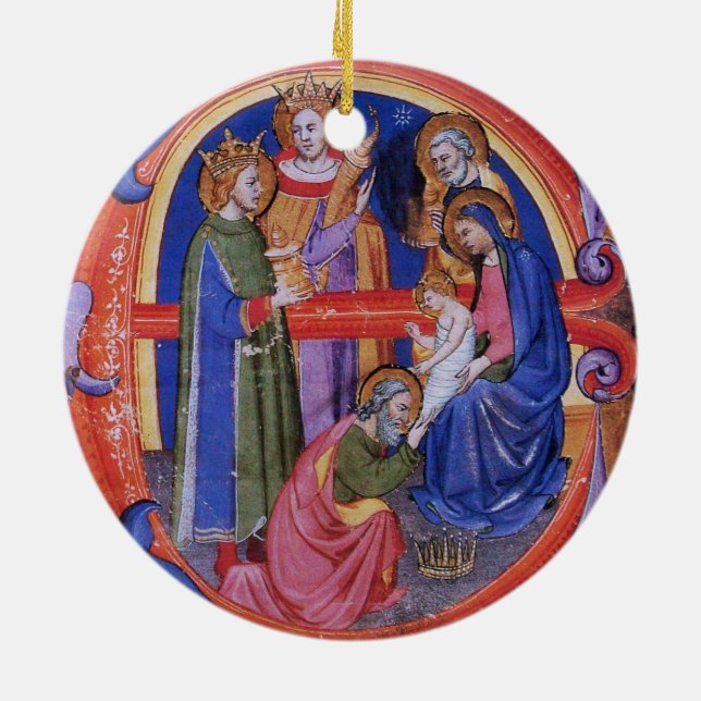 ADORATION OF MAGI CHRISTMAS NATIVITY PARCHMENT CERAMIC ORNAMENT (Back)