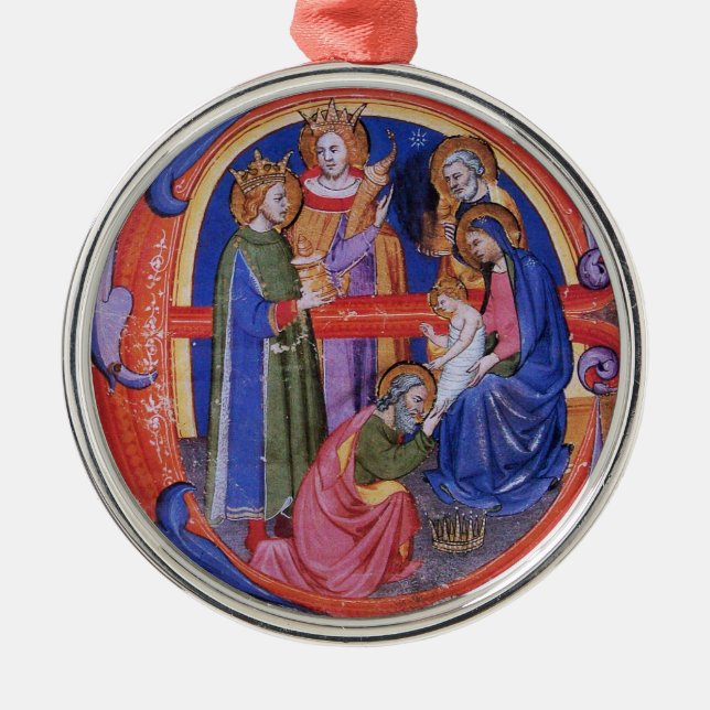 ADORATION OF MAGI CHRISTMAS NATIVITY PARCHMENT METAL ORNAMENT (Front)