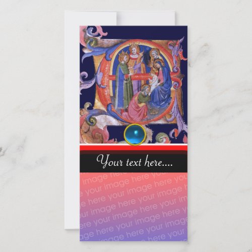 ADORATION OF MAGI CHRISTMAS PARCHMENT Blue Gem Holiday Card