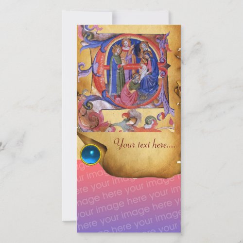 ADORATION OF MAGI CHRISTMAS PARCHMENT Blue Gem Holiday Card