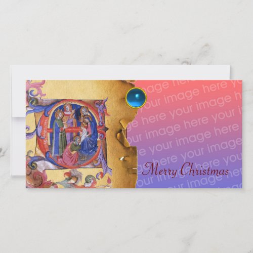 ADORATION OF MAGI CHRISTMAS PARCHMENT Blue Gem Holiday Card