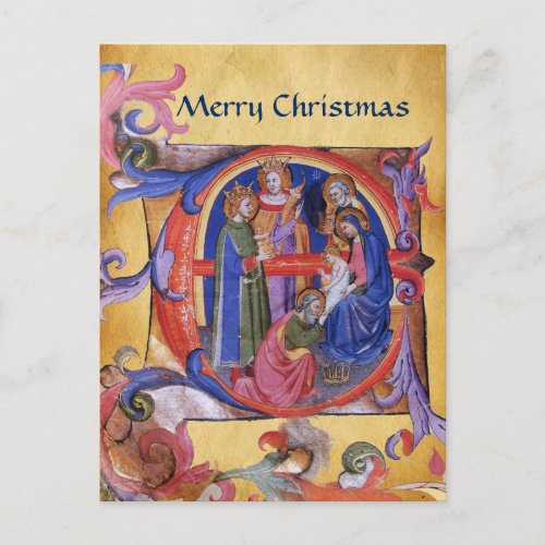 ADORATION OF MAGI CHRISTMAS PARCHMENT Red Gem Holiday Postcard