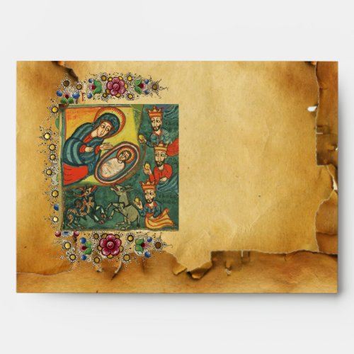 ADORATION OF MAGI CHRISTMAS PARCHMENT RED WAX SEAL ENVELOPE
