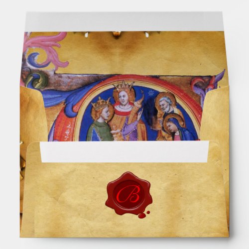 ADORATION OF MAGI CHRISTMAS PARCHMENT RED WAX SEAL ENVELOPE