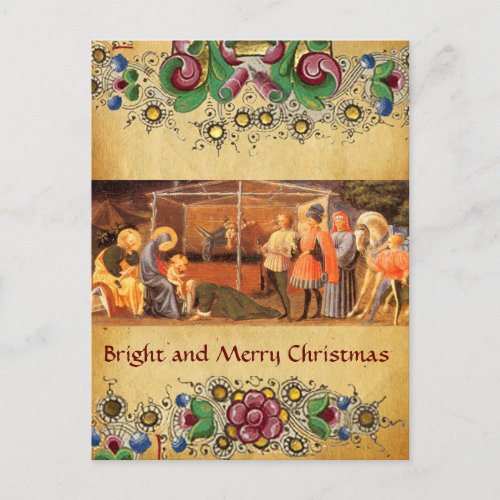 ADORATION OF MAGI FLORAL CHRISTMAS PARCHMENT HOLIDAY POSTCARD