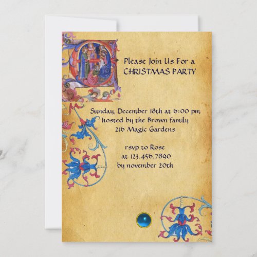 ADORATION OF MAGI FLORAL CHRISTMAS PARCHMENT INVITATION