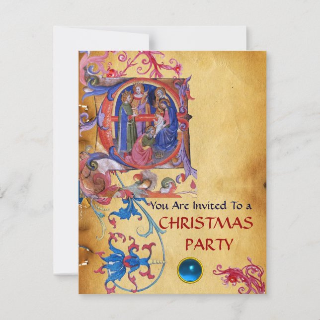 ADORATION OF MAGI FLORAL CHRISTMAS PARCHMENT INVITATION (Front)