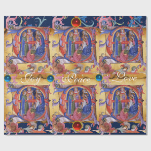 ADORATION OF MAGI FLORAL CHRISTMAS PARCHMENT WRAPPING PAPER