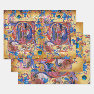 ADORATION OF MAGI FLORAL CHRISTMAS PARCHMENT WRAPPING PAPER SHEETS
