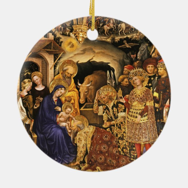 ADORATION OF MAGI  Gentile Da Fabriano, Christmas Ceramic Ornament (Back)
