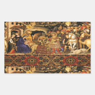 ADORATION OF MAGI Gentile Da Fabriano, Christmas Rectangular Sticker