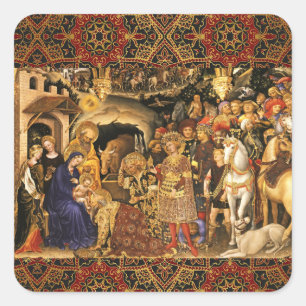 ADORATION OF MAGI Gentile Da Fabriano, Christmas Square Sticker