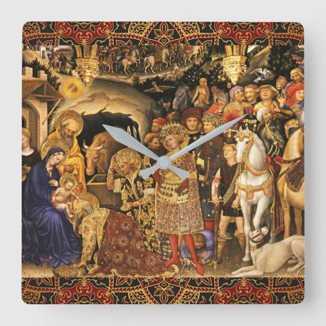 ADORATION OF MAGI  Gentile Da Fabriano, Christmas  Square Wall Clock (Front)