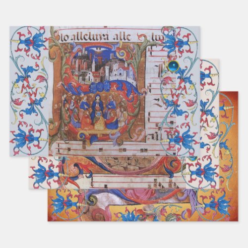 ADORATION OF MAGI Medieval Miniatures Christmas  Wrapping Paper Sheets