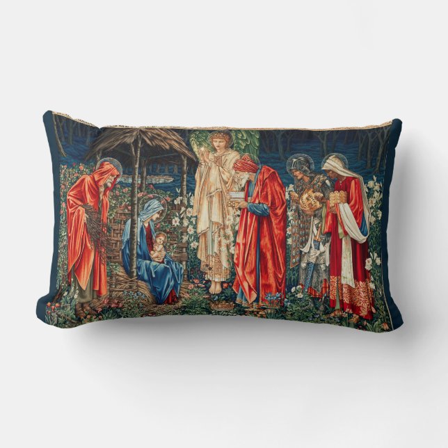 ADORATION OF MAGI Morris,Burne-Jones Christmas  Lumbar Pillow (Front)
