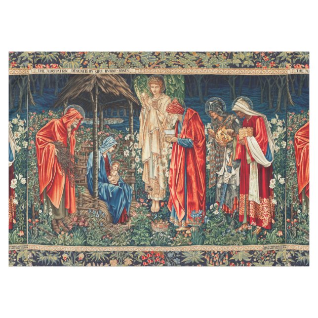 ADORATION OF MAGI Morris,Burne-Jones Christmas Tablecloth (Front (Horizontal))