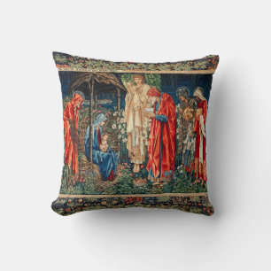 ADORATION OF MAGI Morris,Burne-Jones Christmas Throw Pillow