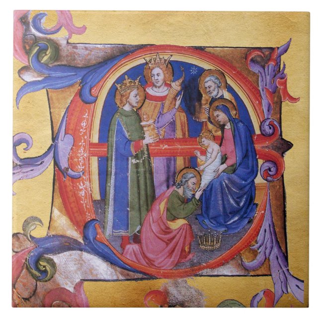 ADORATION OF MAGI NATIVITY CHRISTMAS PARCHMENT CERAMIC TILE (Front)