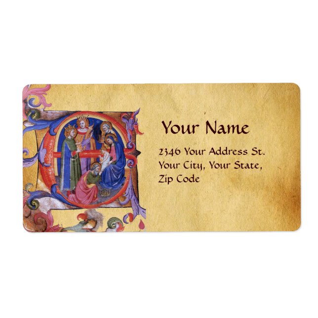 ADORATION OF MAGI NATIVITY CHRISTMAS PARCHMENT LABEL (Front)