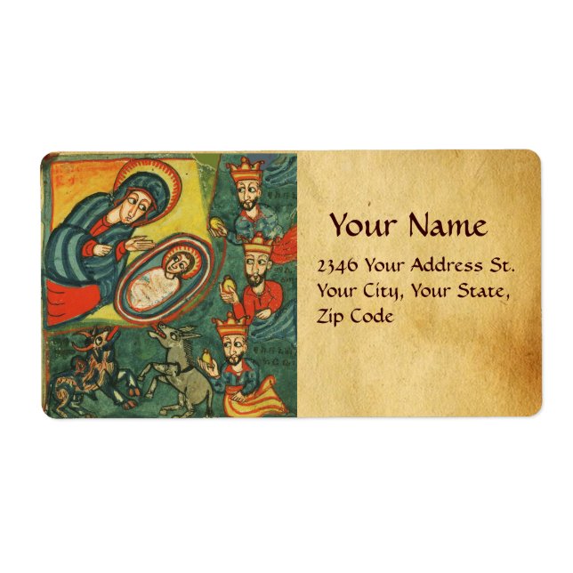 ADORATION OF MAGI NATIVITY CHRISTMAS PARCHMENT LABEL (Front)