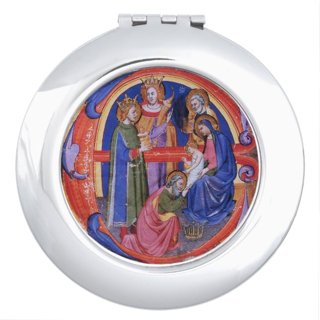 ADORATION OF MAGI NATIVITY CHRISTMAS PARCHMENT MAKEUP MIRROR (Front)