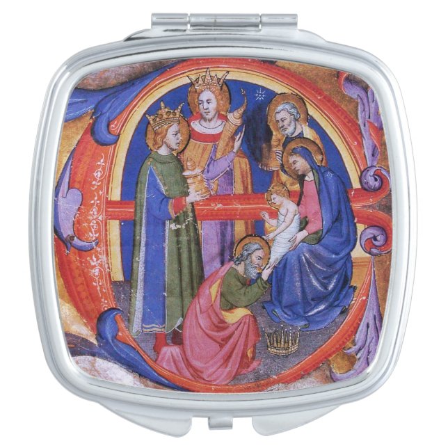 ADORATION OF MAGI NATIVITY CHRISTMAS PARCHMENT MAKEUP MIRROR (Front)